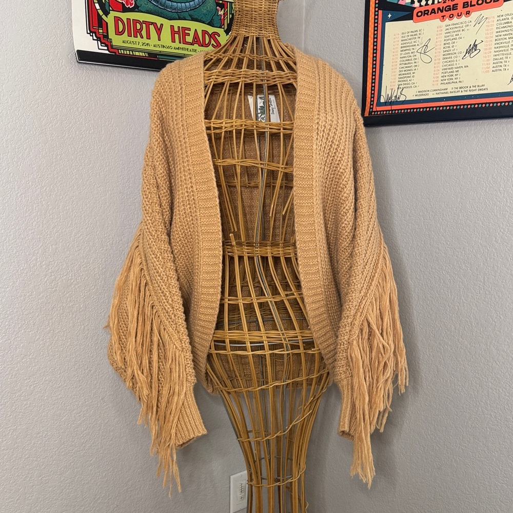 Entro Camel Fringed Cardigan